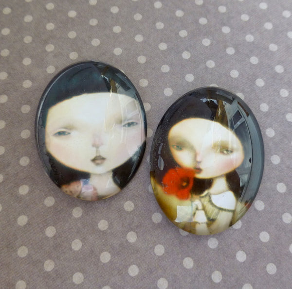 Large Glass Cabochons with Children Faces W08 Pack of 2