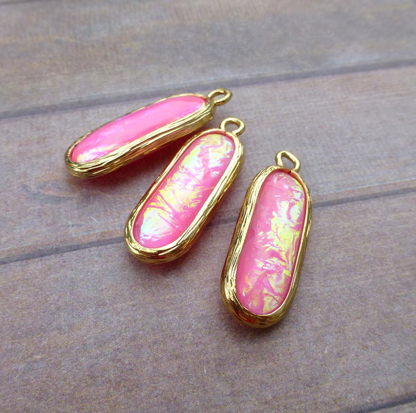 Resin Aurora Borealis Oval Charms Hot Pink Pack of 5