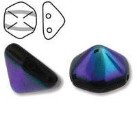 Jet AB Pyramid Hex 2hole Glass Beads Strand of 12