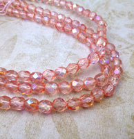 Rosy Peach 6mm Fire Polished Beads Strand of 50
