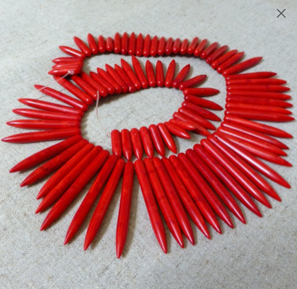 Synthetic Red Howlite Stick Beads Strand of 100