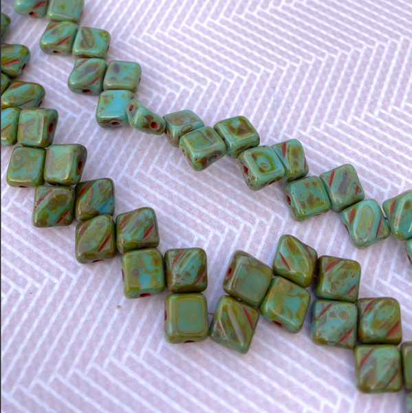 Turquoise Picasso 2-Hole Silky Beads Strand of 40 beads