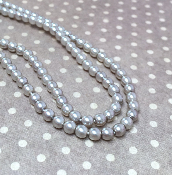 Silver 4 mm Round Czech Glass Pearls Strand of 120 beads PRL04-70484
