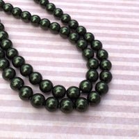 Hunter Green Round Czech Glass Pearls 8 mm Strand of 35 beads
