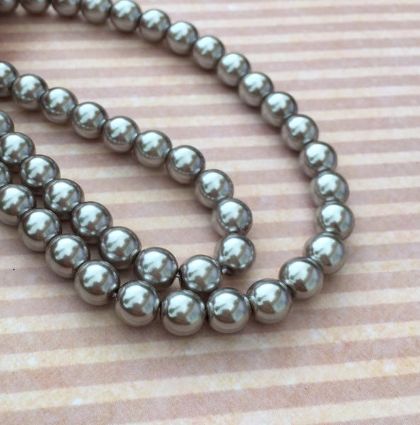 Dark Silver Round Czech Glass Pearls 8 mm Strand of 35 beads