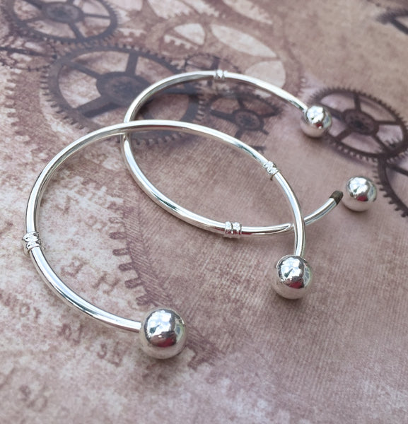 Ball End Cuff Bangle Bracelet Findings in Silver Colour Pack of 2