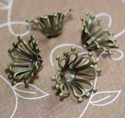 Floral Antique Bronze Bead Cap Pack of 20