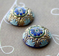 Blue and Gold 18 mm Glass Cabochon by Preciosa Pack of 2