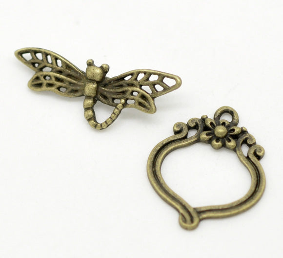 Dragonfly Toggle Clasp Bronze Colour 5 Sets
