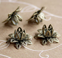 Brass 3D Flower Bead Caps in Bronze Colour Pack of 10