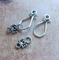 Antique Silver Colour Hook and Eye Clasps Pack of 10 Sets