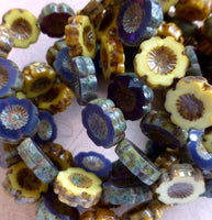 Hawaiian Flower Picasso Mix Czech Glass Beads Pack of 6