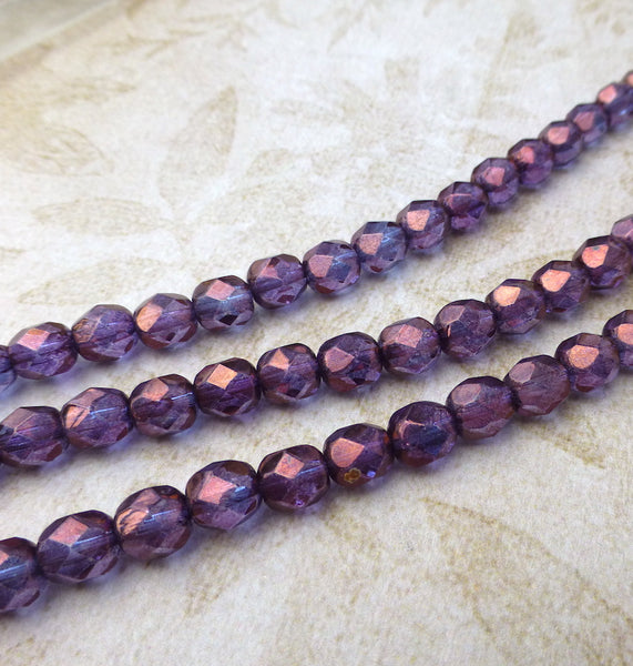6-FPR0615726 Lumi Amethyst 6mm Fire Polished Beads Strand of 25