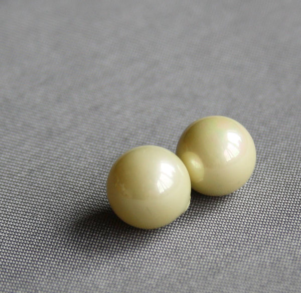 Ochre  8 mm Half Drilled South Sea Shell Beads - One Pair