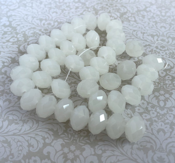 White Opal Faceted Rondelle Glass Beads Pack of 30 Beads