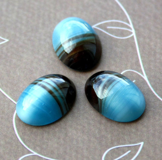 Blue Brown Glass Oval Cabochon 18x13 mm Pack of 10