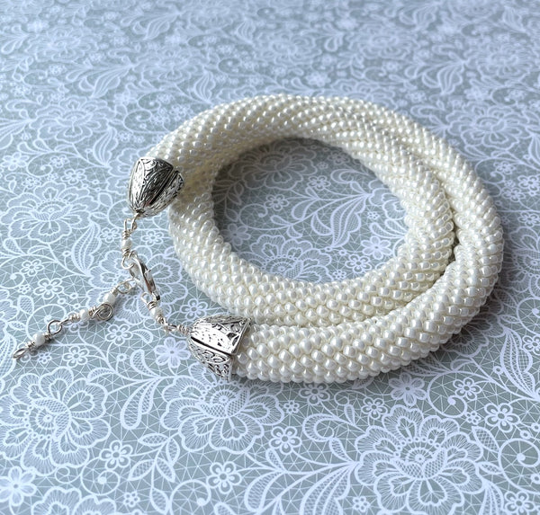 Pearl Ceylon Bead Crochet Rope Necklace Wedding Necklace