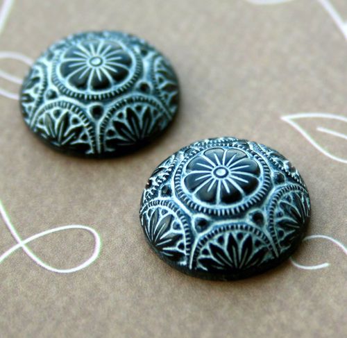Black 18 mm Glass Cabochon with White Wash Pack of 2