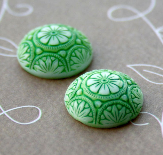 Green and White 18mm Glass Cabochon by Preciosa Pack of 2