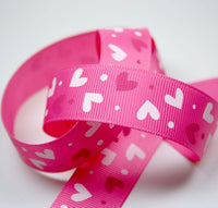 3 Metres of 23mm Pink Grosgrain Ribbon with Hearts