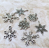 Snowflake Charms Antiqued Silver Mixed Lot of 15
