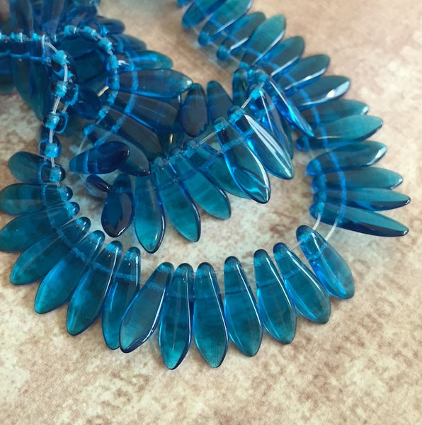 Teal 2hole Dagger Beads Strand of 50 Beads