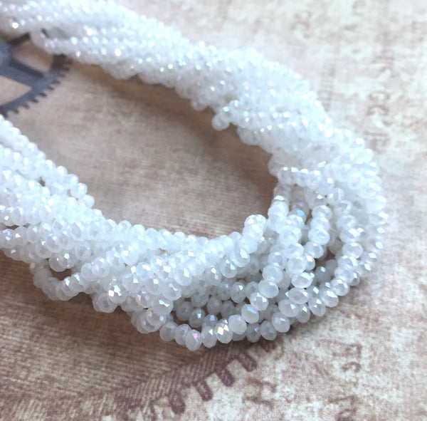 White Faceted Mini Rondelle Beads 150 Beads